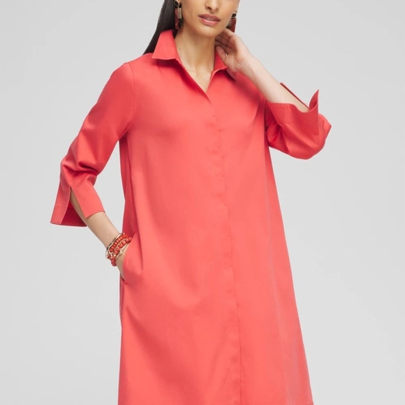 Chico's Dresses & Skirts - Chico's No Iron Shirt Dress Size 1.5 in a Dark Coral/Burnt Orange with Pockets